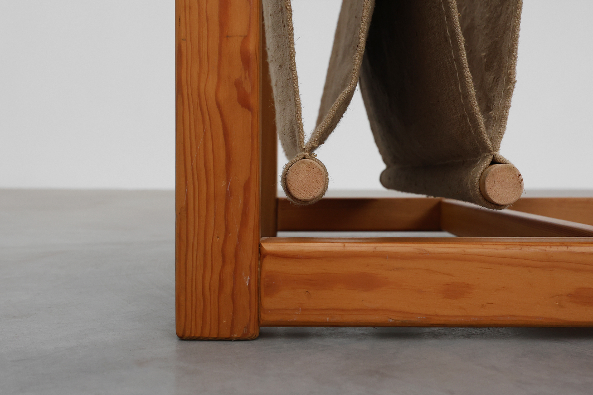 Pine and linen coffee table with magazine rack by Karin Möbring, Sweden 1970sthumbnail